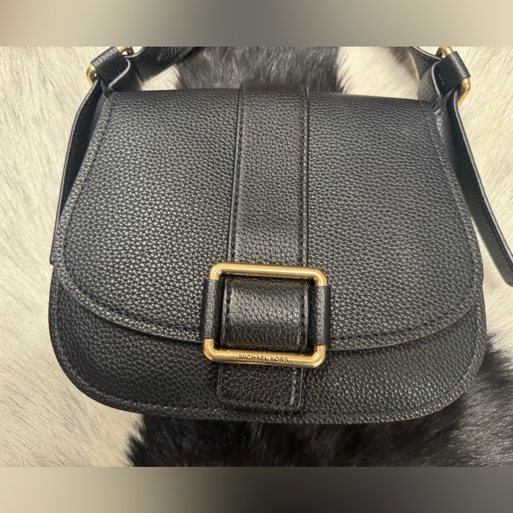 Michael Kors Black Leather Saddlebag Purse